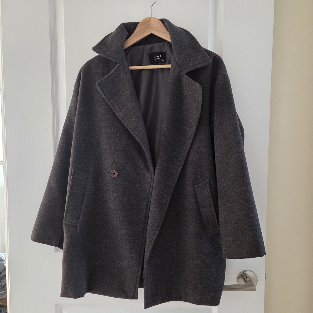 Dark Grey Wool Blend Pea Coat